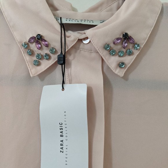 Zara Jeweled Collar Blouse XS - Picture 4 of 7